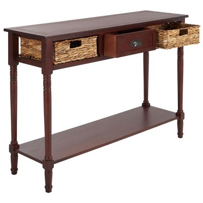 Christa Cherry Pine Console Table with Rattan Storage