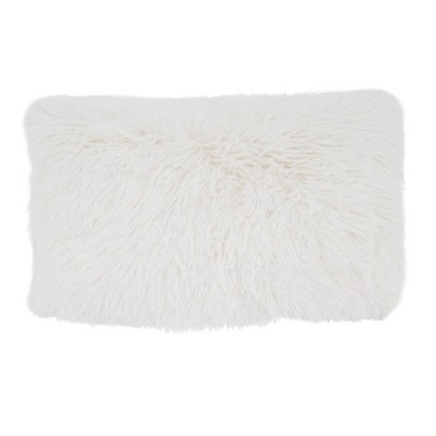 Ivory Faux Fur Rectangular Throw Pillow with Down Filling