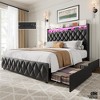 Jojoka Queen Bed Frame with 50.8" Tall Headboard, 4 Drawers, LED Lights, Charging Station, Upholstered Platform, No Box Spring Needed, Easy Assembly - 2 of 4