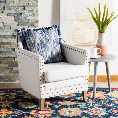 Blue and Cream Abstract Tassel Throw Pillow