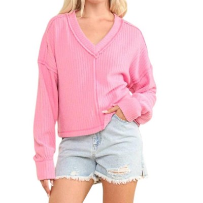 Women's Vneck Raw Hem Cozy Sweater - VERY J