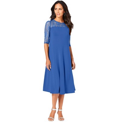 Roaman's Women's Plus Size Ultrasmooth Fabric Illusion Lace Swing Dress