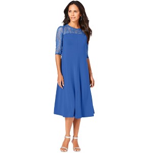 Roaman's Women's Plus Size Ultrasmooth Fabric Illusion Lace Swing Dress - 1 of 4