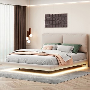 CAVINAS Queen Bed Frame with Headboard, Sensor Light and 2 Large Backrests, Stylish Platform Bed with 2 sets of USB Port and Socket - 1 of 4