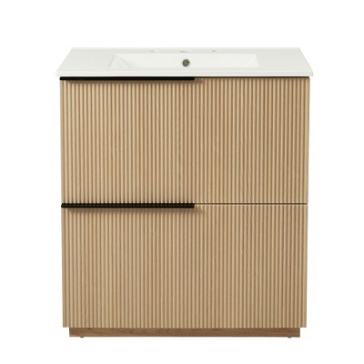 Akoasm 30 in. W Bathroom Vanity with Ceramic Sink and Full-Extension Drawers-Natural