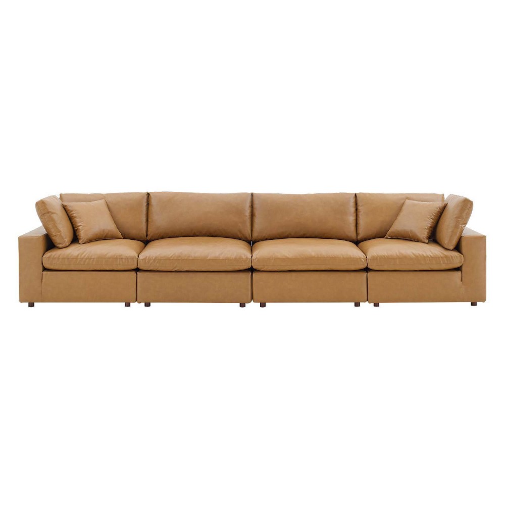 Photos - Sofa Modway Commix Down Filled Overstuffed Vegan Leather 4 Seater  Tan  
