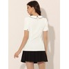 INSPIRE CHIC Women's Summer Peter Pan Collar Contrast Trim Puff Short Sleeve Blouse - 4 of 4