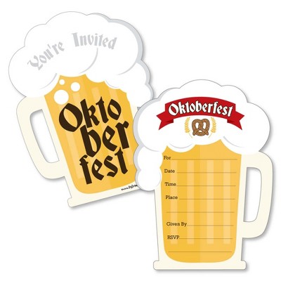 Big Dot of Happiness Oktoberfest - Shaped Fill-in Invitations - Beer Festival Invitation Cards with Envelopes - Set of 12