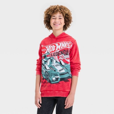 Boys' Hot Wheels Washed Hooded Fleece Sweatshirt - Red