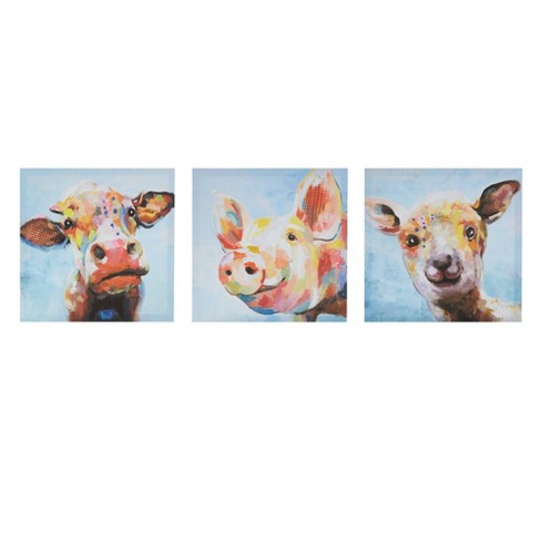 Set Of 3 12 Square Farm Animals Printed Wall Canvas Target