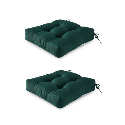 ARTPLAN Outdoor Seat Cushion, Square Thick Tufted Pure Chair Cushion for Patio Wicker Chair with Tie, Set of 2,19"x19"x5"