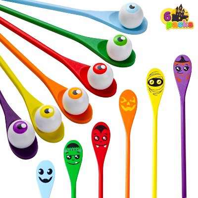 Joyfy 6 Pcs Halloween Egg and Spoon Race Game Set(6 Eyeballs and Spoons),Halloween Party Favor Supplies,Classroom Activities,Games for Kids Adults