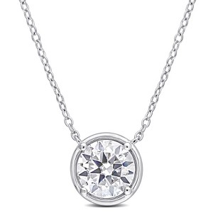EVERLY JEWELRY | Sterling Silver 1 4/5 CT DEW Created White Moissanite Halo Circle Pendant with Chain - 18 inch - 1 of 4