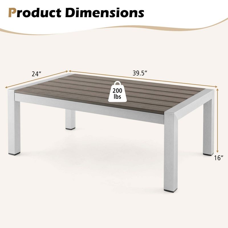 Costway Patio Aluminum Coffee Table Outdoor Rectangular Cocktail Accent Table Garden, 3 of 11