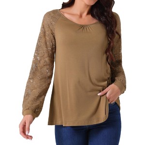Seta T Women's Lace Long Sleeve Casual Crewneck Fall Winter Blouses - 1 of 4