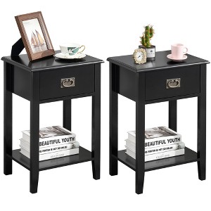 VECELO 1/2PCS 2-tier Nightstand Modern Side End Tables with Drawer & Open Shelf for Living Room, Bedroom - 1 of 4