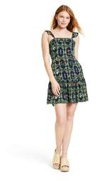 Women's Dainty Floral Tile Print Flutter Sleeve Mini Dress - Agua Bendita x Target Navy