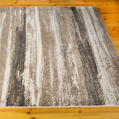 Beige Abstract Impressions 6'x9' Easy-Care Synthetic Area Rug