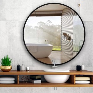 APRILSOUL 39 Inch Black Metal Framed Round Bathrrom Mirror for Wall - 1 of 4