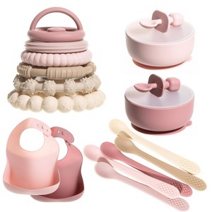 Silicone Baby Essentials Bundle – Stacking Toy, Feeding Bibs, Suction Bowls with Spoons & First-Stage Spoons – BPA-Free, Safe for Infants & Toddlers - 1 of 4