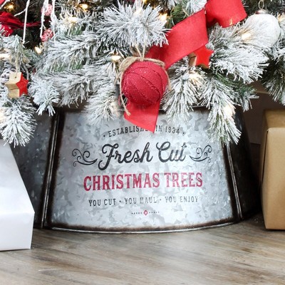 AuldHome Design 29" Galvanized Metal Christmas Tree Collar; for Large Trees, 5-Panel Version