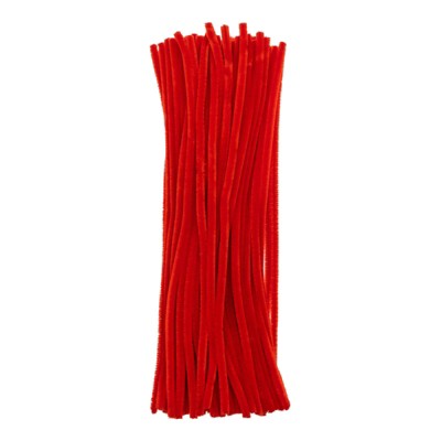 100pcs John Bead Pipe Cleaners 6mm Red Fluffy Chenille Stems for Art School Craft Supplies Decorations