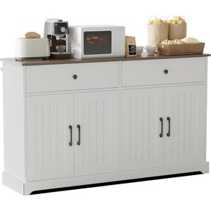 Sideboard Buffet Cabinet, Wooden Coffee Bar Storage Cabinet with 2 Large Drawers, Farmhouse Cupboard with Adjustable Shelf - 1 of 4