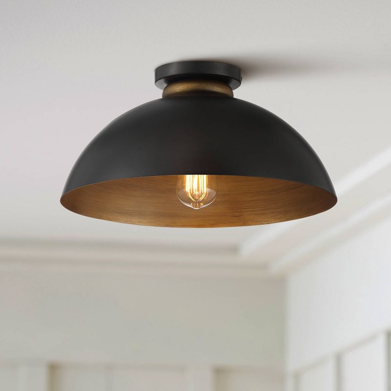 Possini Euro Design Janie Industrial Semi Flush Mount Fixture 15 1/2" Wide Black Gold Dome Shade for Bedroom Kitchen Living Room Hallway Schoolhouse, 2 of 8