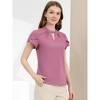 Allegra K Women's Stand Collar Petal Sleeve Keyhole Neck Elegant Work Office Blouse Top - 3 of 4