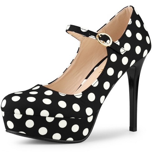 Allegra K Women's Polka Dots Platform Round Toe Ankle Strap