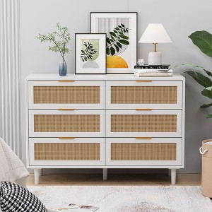 6-Drawers Rattan Storage Cabinet, Rattan Drawer Dresser, for Bedroom ...