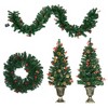 HOMCOM Prelit Holiday Christmas 4-Piece Set, Garland Wreath and Set of 2 Entrance Trees with Warm White LED Lights, Red Berries, Pine Cones, Green - 4 of 4