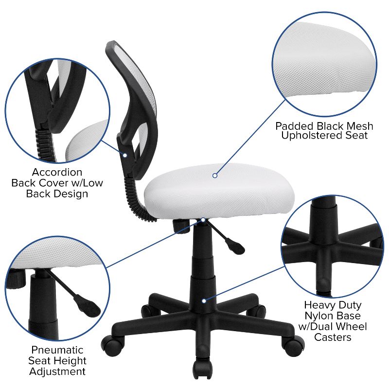 Flash Furniture Low Back White Mesh Swivel Task Office Chair, 3 of 12