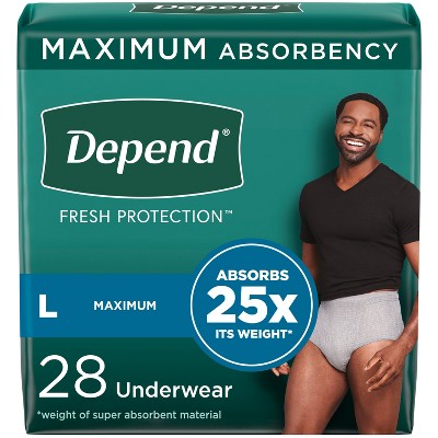 Depend Fresh Protection Adult Incontinence Disposable Underwear for Men - Maximum Absorbency - L - Gray - 28ct