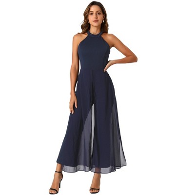 INSPIRE CHIC Women's Sleeveless Halter Neck Elegant Wedding Cocktail Dressy Jumpsuits