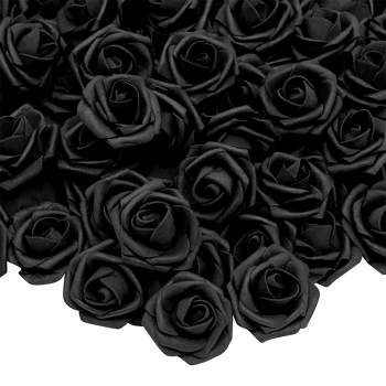 Bright Creations 50 Pack Artificial Black Rose Flower Heads for Arts and Crafts, Stemless Roses (2 in)