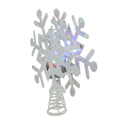 White Glitter Glass Snowflake Christmas Tree Topper with LED Lights