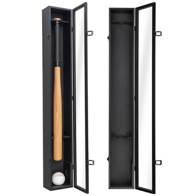 Americanflat 37.8x4.3 Baseball Bat Display Case with Baseball Storage for Collectibles - Wall Mounted Bat Case with Polished Plexiglass - Black