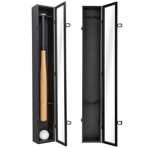 Americanflat 37.8x4.3 Baseball Bat Display Case with Baseball Storage for Collectibles - Wall Mounted Bat Case with Polished Plexiglass - Black - 1 of 1