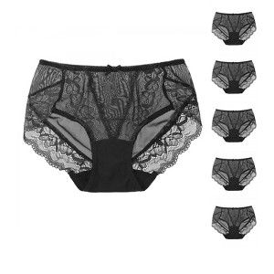 INSPIRE CHIC Women's Sheer Lace Trim High-Rise Solid Stretchy Briefs 6 Packs - 1 of 4