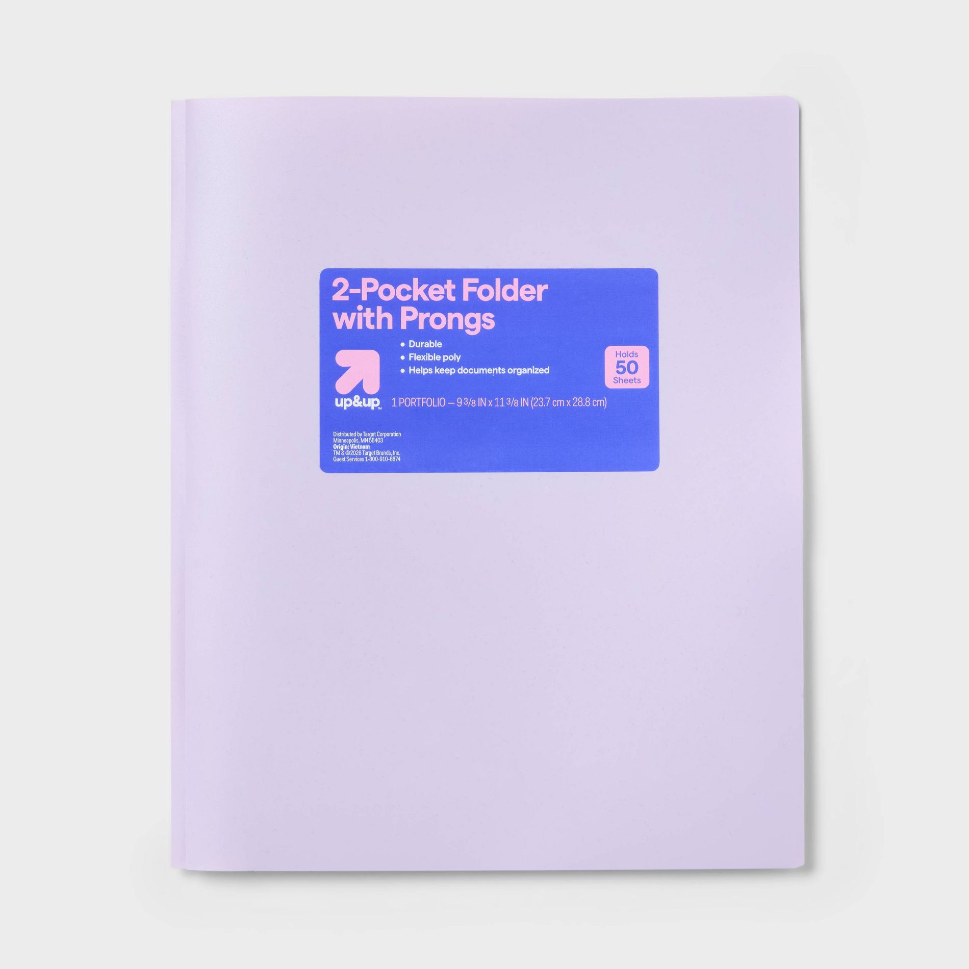 Poly Number 2 Pocket Plastic Folder with Prongs Pastel Purple - up&up™