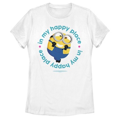 Women s Minions The Rise of Gru Bob In My Happy Place T Shirt White Large