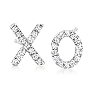 Ross-Simons 0.10 ct. t.w. Diamond X/O Mismatched Earrings in 14kt White Gold - 1 of 4