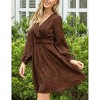 Women's Puff Long Sleeve Wrap Smocked Waist Chiffon Leopard Print Mini Dress - 2 of 4