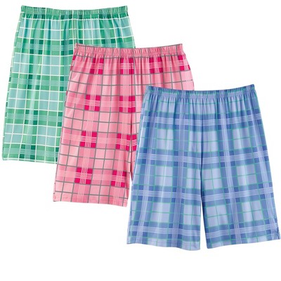 Collections Etc Comfy Knit Plaid Pajama Shorts - Pack of 3