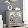 Farmhouse Sideboard Buffet Cabinet, Kitchen Storage Cabinet, Accent Cabinet with Double Glass Doors and Solid Wood Countertop for Kitchen, Living Room - 2 of 4