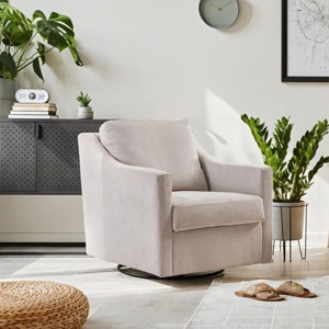 Large Swivel Barrel Chair,Swivel Accent Linen Fabric Armchair,Accent Back Chair Linen Arm Chair Armchair-Cuddlewood - 1 of 4
