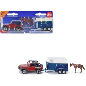 Jeep Red with Horse Trailer Blue and Horse Accessory Diecast Model by Siku - 1 of 4