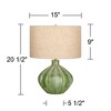 360 Lighting Gordy Modern Accent Table Lamps 20 1/2" High Set of 2 Ribbed Green Ceramic Oatmeal Fabric Drum Shade for Bedroom Living Room Nightstand - 4 of 4