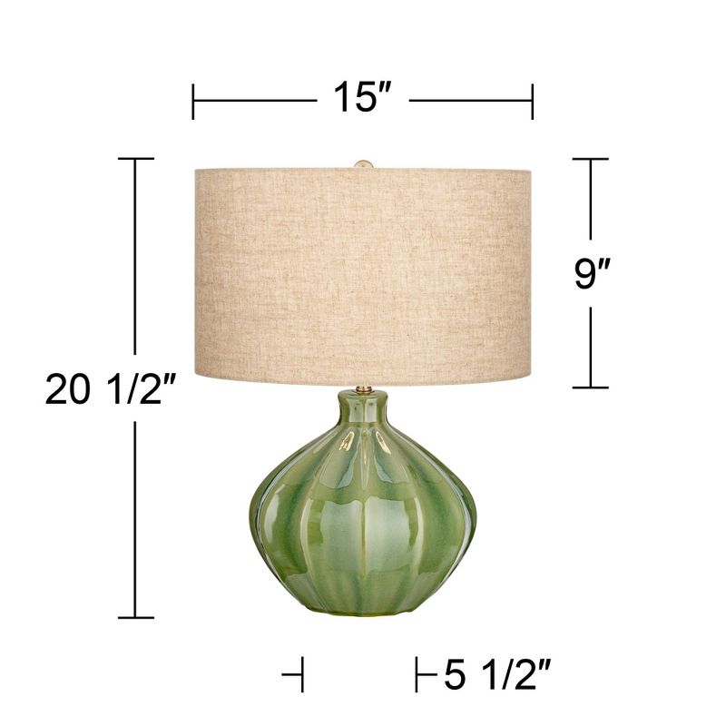 360 Lighting Gordy Modern Accent Table Lamps 20 1/2" High Set of 2 Ribbed Green Ceramic Oatmeal Fabric Drum Shade for Bedroom Living Room Nightstand, 4 of 10